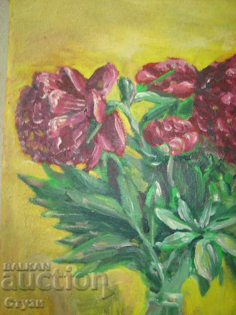 Old painting "Peonies", oil, 55x46 cm with price 70.00 BGN | € 35.79 Old painting "Peonies", oil, 55x46 cm with price 70.00 BGN | € 35.79
