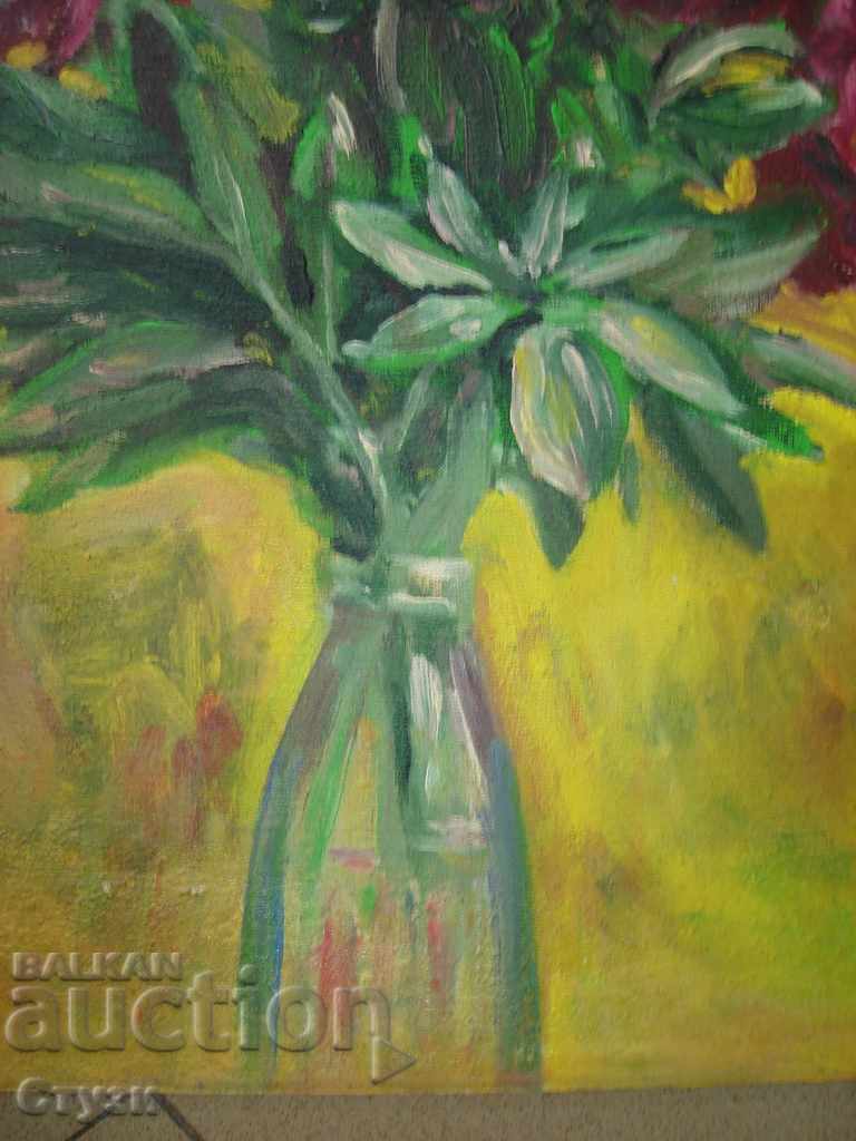 Auction  Old painting "Peonies", oil, 55x46 cm