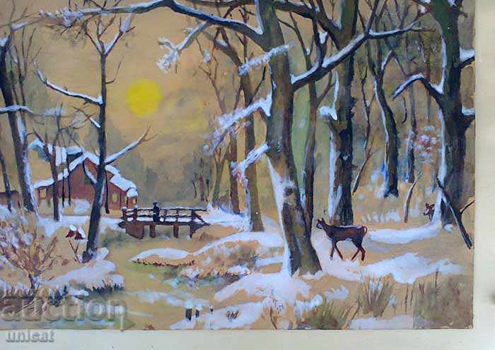 Delivery of Winter landscape, watercolor, old picture Delivery of Winter landscape, watercolor, old picture