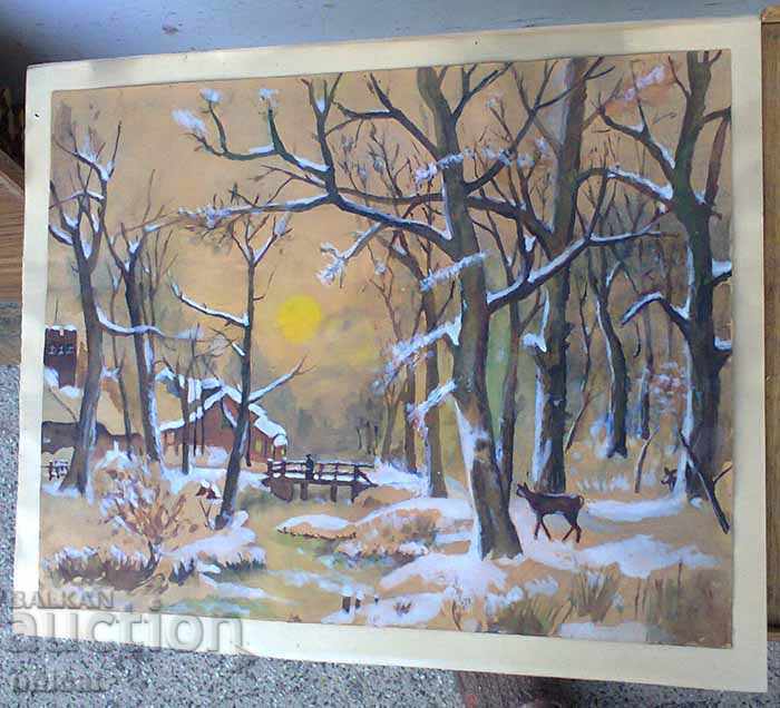 Winter landscape, watercolor, old picture - 5 Winter landscape, watercolor, old picture - 5