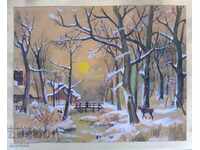 Winter landscape, watercolor, old picture