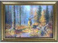 Есенен пейзаж с благороден елен и кошути, картина