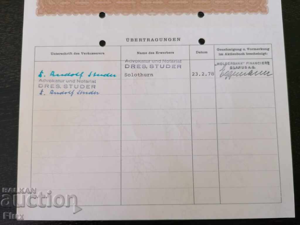 Certificate for 10 shares Holderbank - Financiere | 1958 - 5