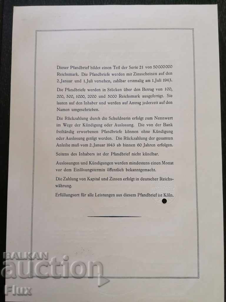 Reich bond 2000 marks Rhine-Westphalia Bank 1942 - 7 Reich bond 2000 marks Rhine-Westphalia Bank 1942 - 7