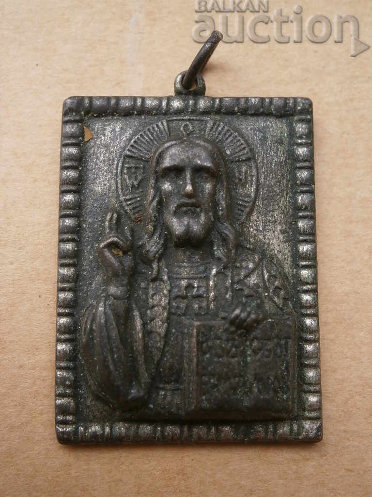 Малка метална икона Исус Христос благославя