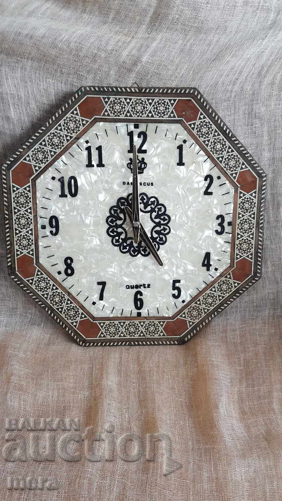 Wall clock with mother of pearl and marquetry