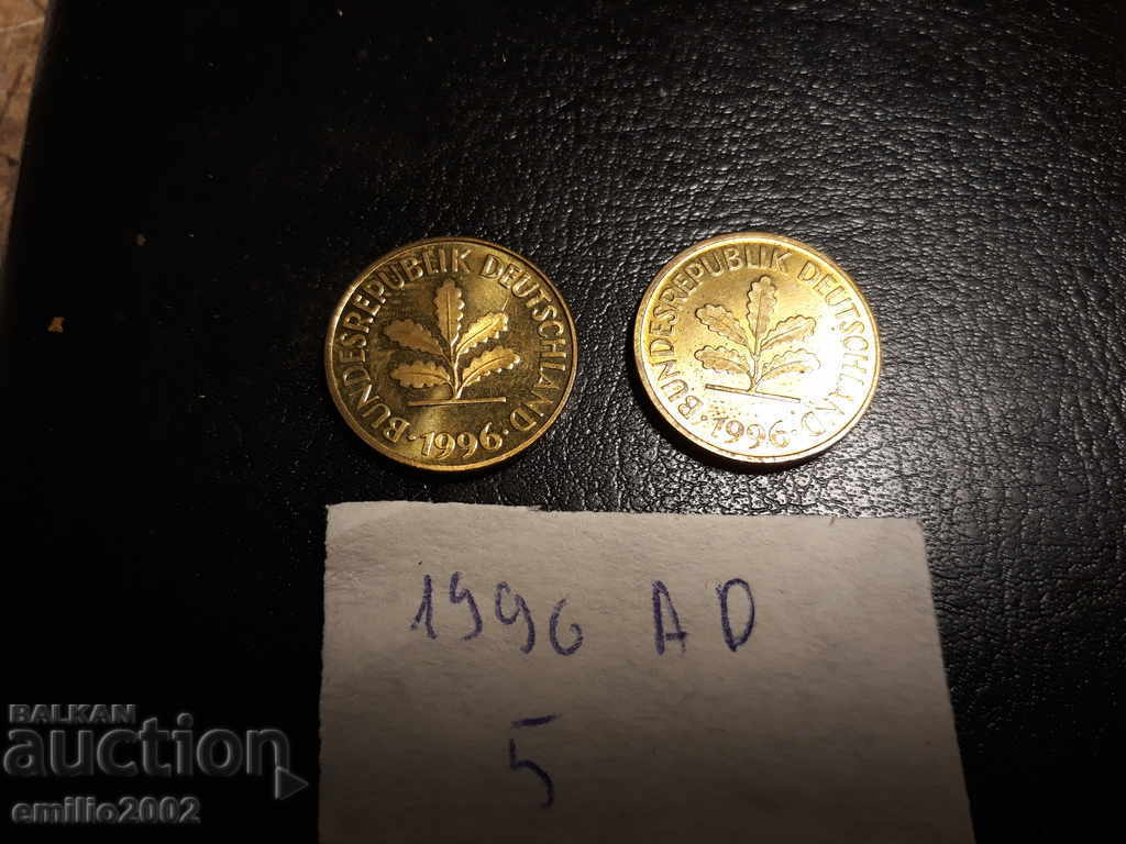 5 Pfening BDR AD 1996 with price 0.79 BGN | € 0.40 5 Pfening BDR AD 1996 with price 0.79 BGN | € 0.40