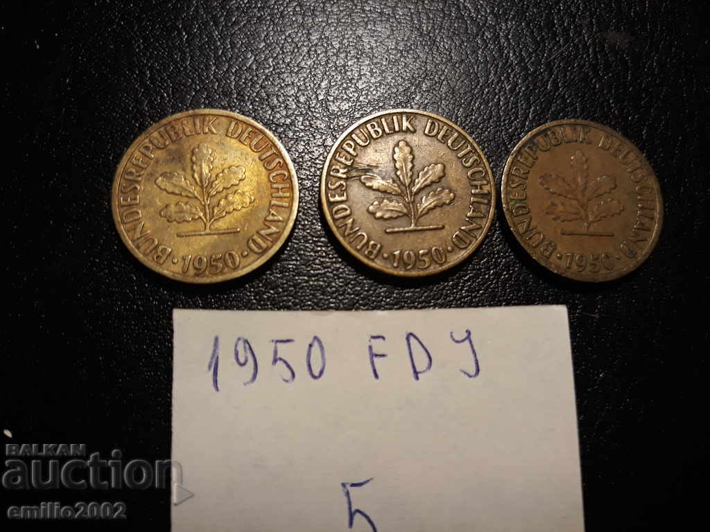 5 Pfening BDR DFJ 1950 with price 1.49 BGN | € 0.76