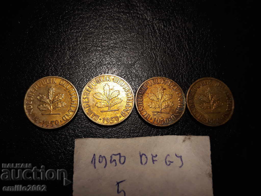 5 Pfening BDR DFGJ 1950 with price 1.99 BGN | € 1.02