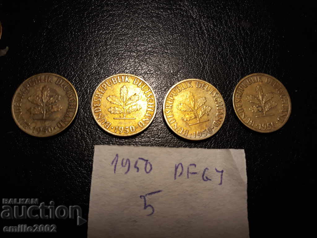 5 Pfening BDR DFGJ 1950 με τιμή 1.99 BGN | € 1.02