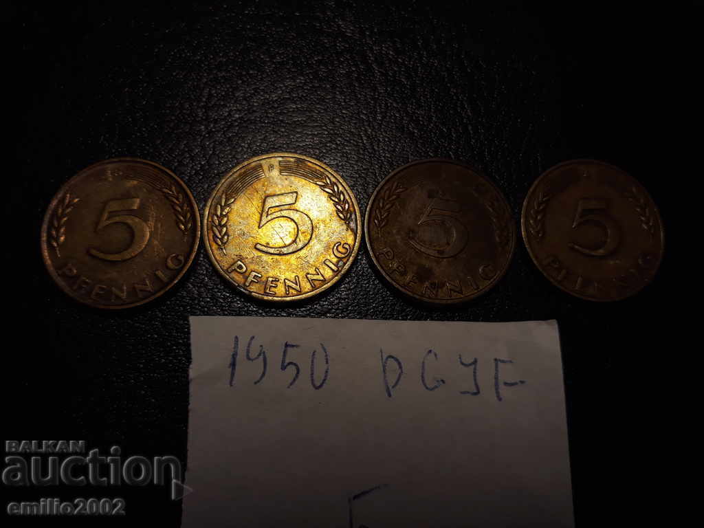 5 Pfennig BDR DFGJ 1950
