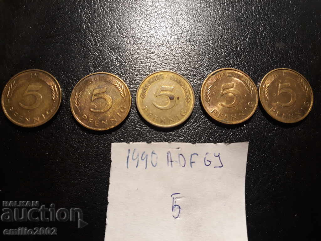 5 Pfennig BDR ADFGJ 1990 5 Pfennig BDR ADFGJ 1990