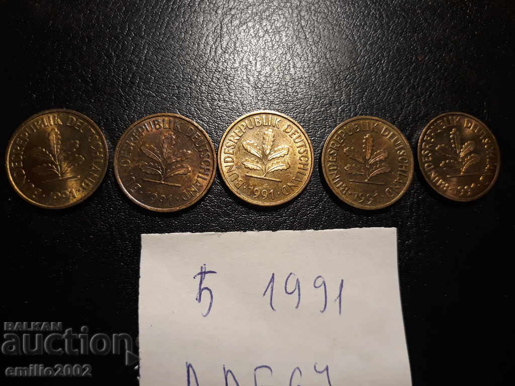 5 Pfening BDR ADFGJ 1991 with price 1.99 BGN | € 1.02 5 Pfening BDR ADFGJ 1991 with price 1.99 BGN | € 1.02