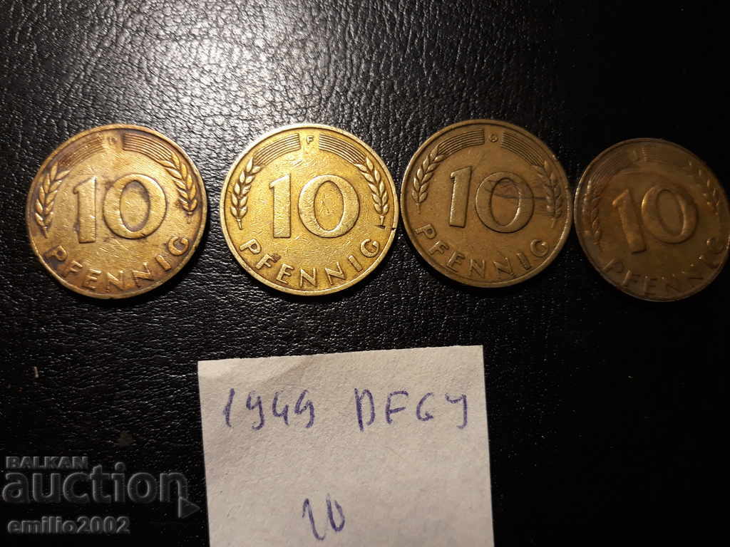 10 Pfennig BDR DFGJ 1949 10 Pfennig BDR DFGJ 1949
