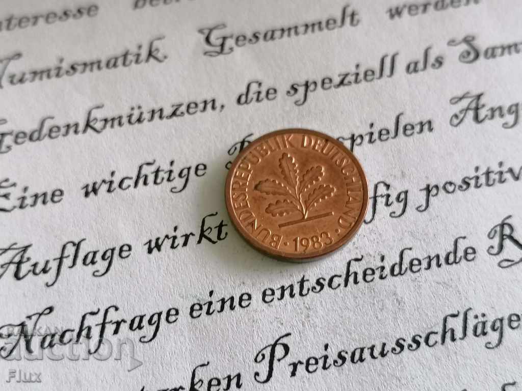 Coin - Germany - 1 pfennig 1983; D series with price 0.65 BGN | € 0.33 Coin - Germany - 1 pfennig 1983; D series with price 0.65 BGN | € 0.33