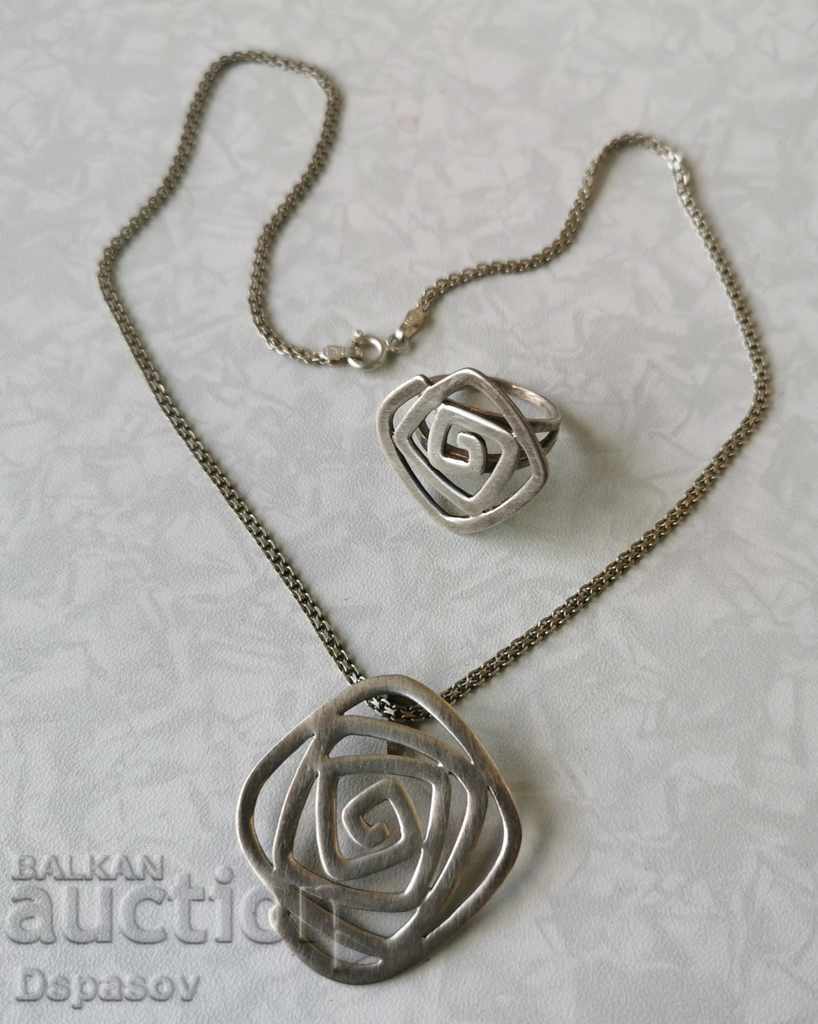 Silver Necklace and Ring Set Nicol @ s