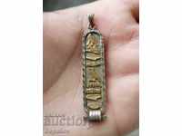 Silver Egyptian Pendant with Golden Elements Hieroglyphs
