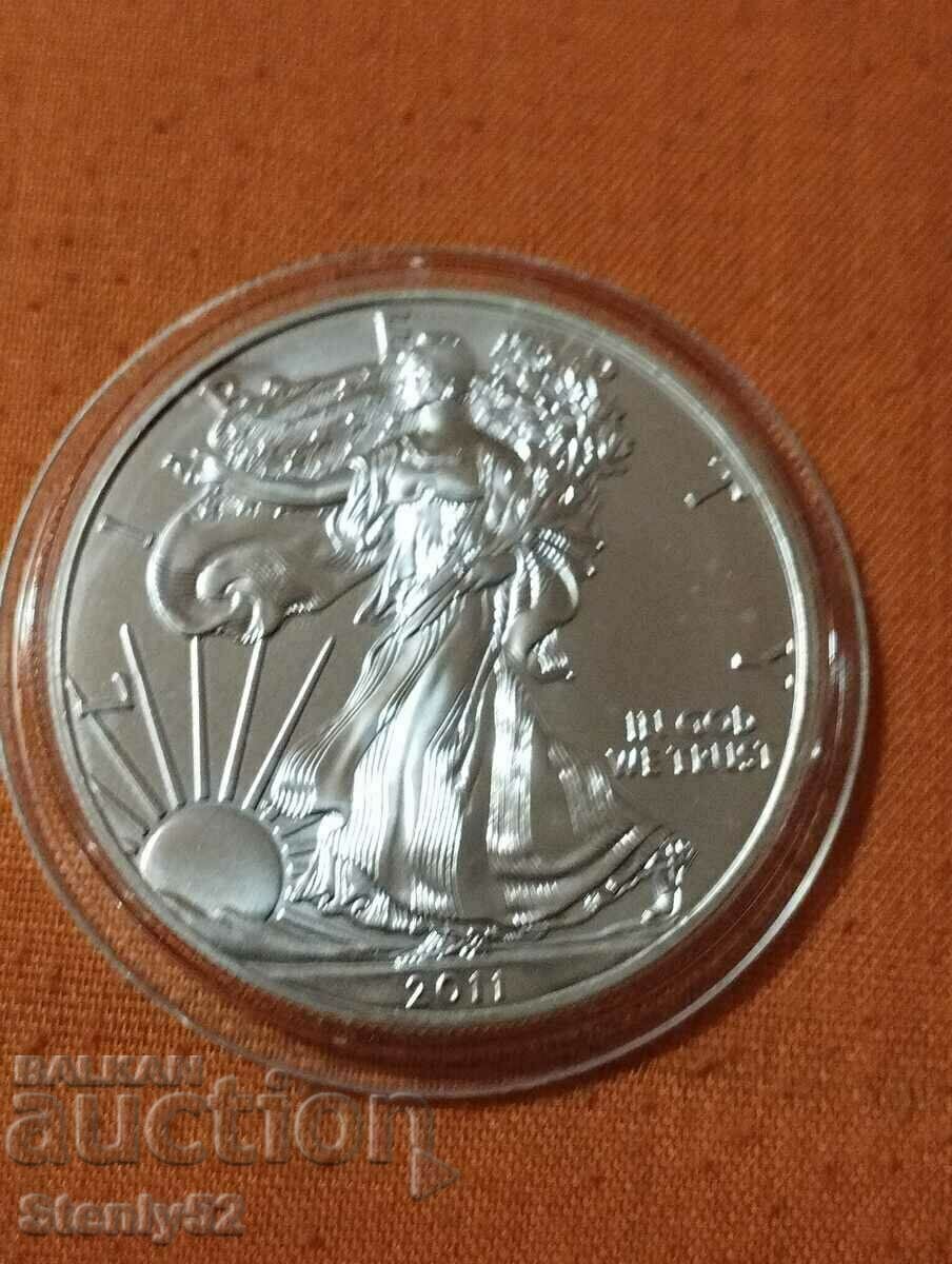 1oz-2011 г.сребърна монета-31.10 гр.проба 999 на среброто