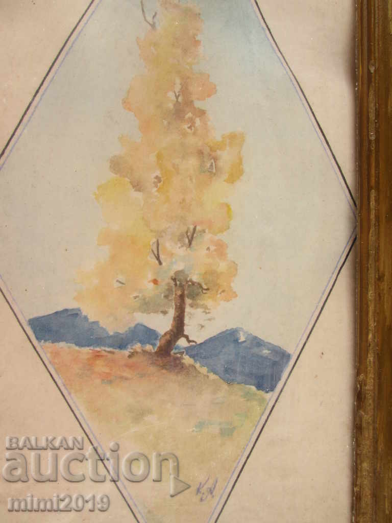Old small watercolor painting. Signed with price 35.00 BGN | € 17.90
