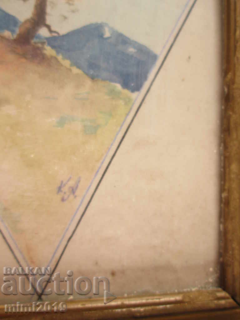 Auction  Old small watercolor painting. Signed