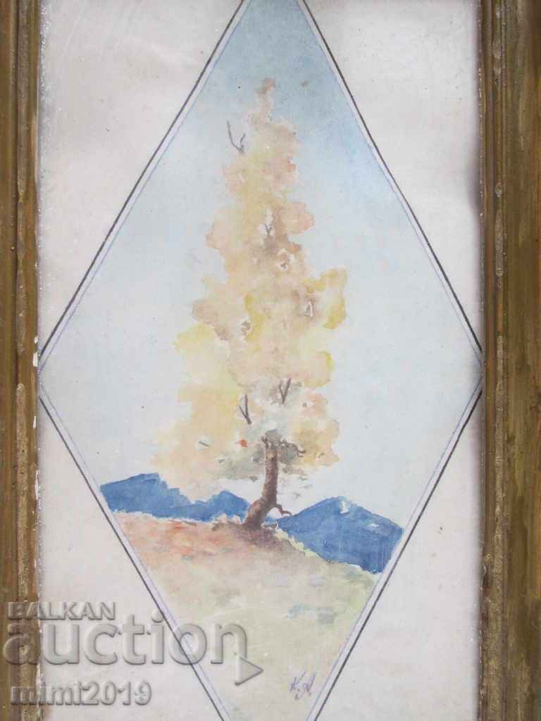 Old small watercolor painting. Signed - 7