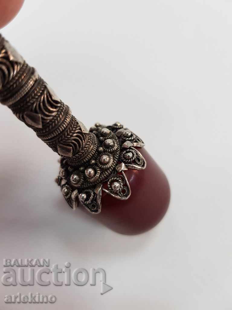 Auction  Rare Ottoman Turkish Silver Amber Cigarette 19th Century