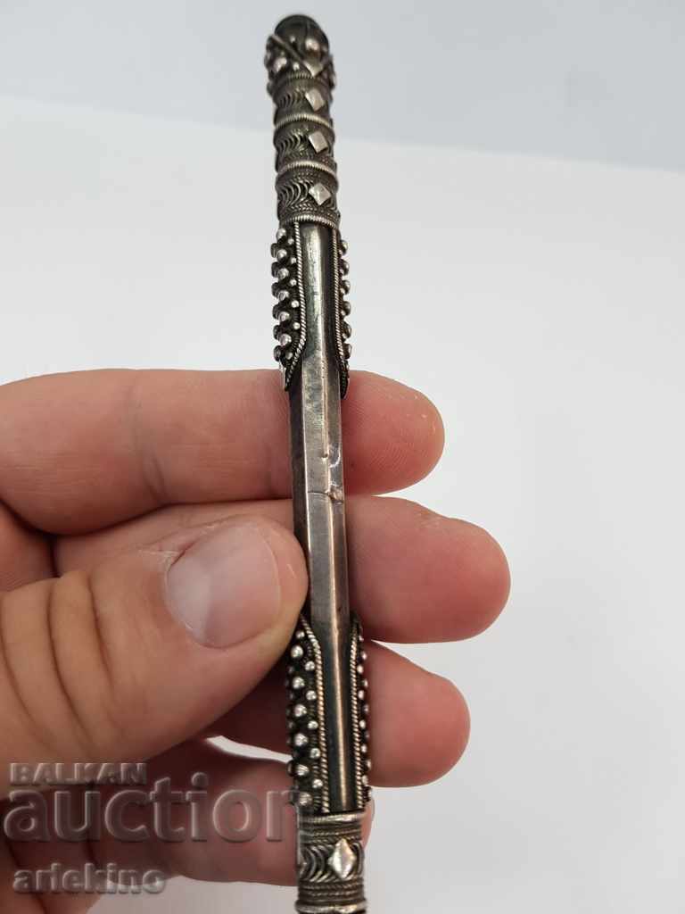 Rare Ottoman Turkish Silver Amber Cigarette 19th Century - 5