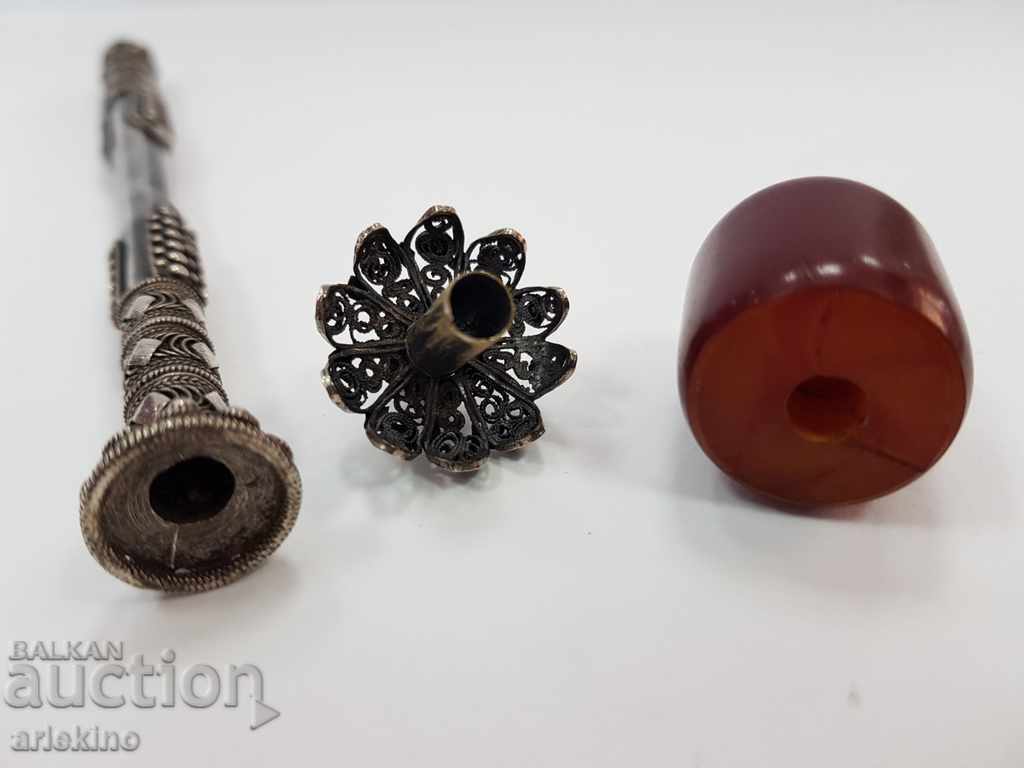 Rare Ottoman Turkish Silver Amber Cigarette 19th Century - 6