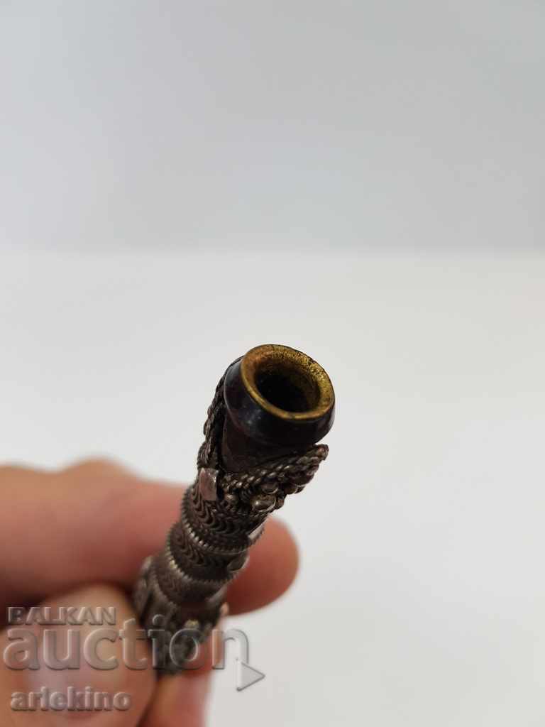 Auction Rare Ottoman Turkish Silver Yellow Amber Cigarette 19th C. Auction Rare Ottoman Turkish Silver Yellow Amber Cigarette 19th C.