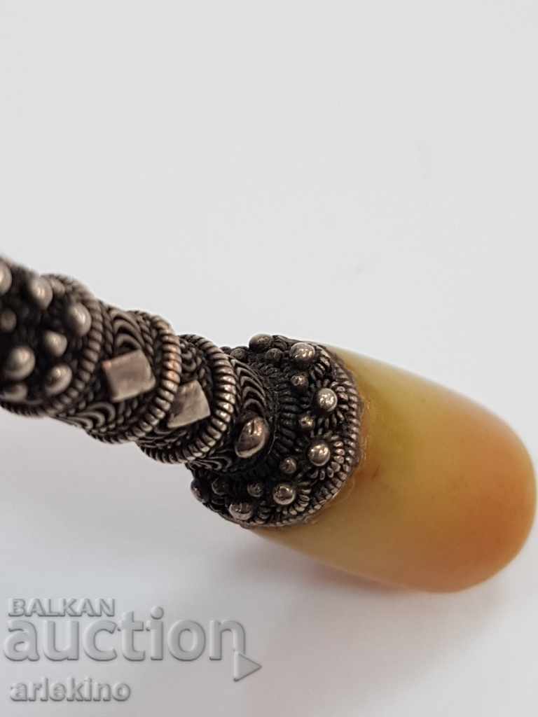 Rare Ottoman Turkish Silver Yellow Amber Cigarette 19th C. - 7 Rare Ottoman Turkish Silver Yellow Amber Cigarette 19th C. - 7
