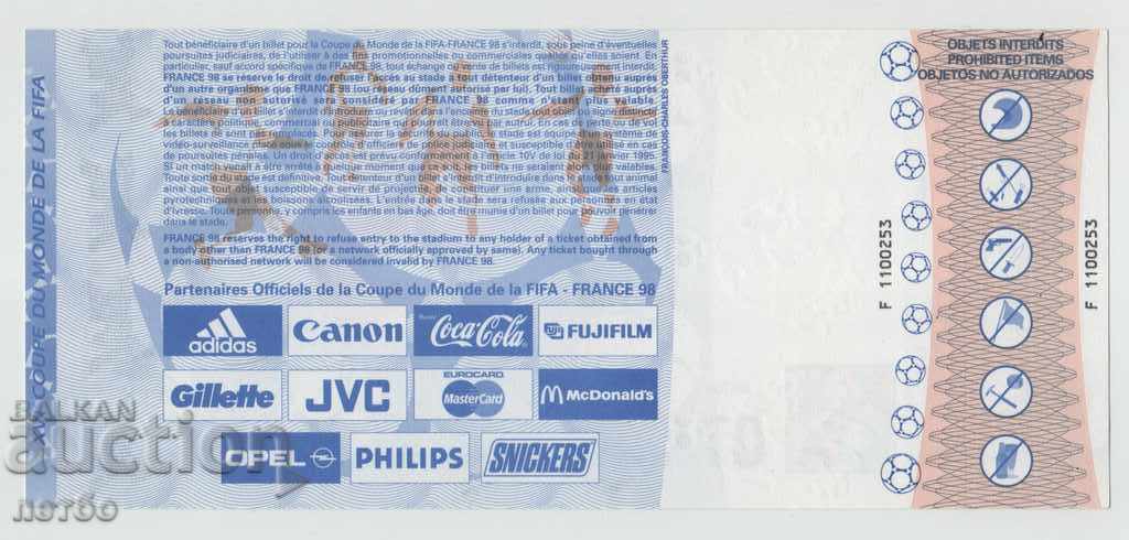 Football Ticket Bulgaria-Paraguay World Cup 1998 with price 10.00 BGN | € 5.11 Football Ticket Bulgaria-Paraguay World Cup 1998 with price 10.00 BGN | € 5.11