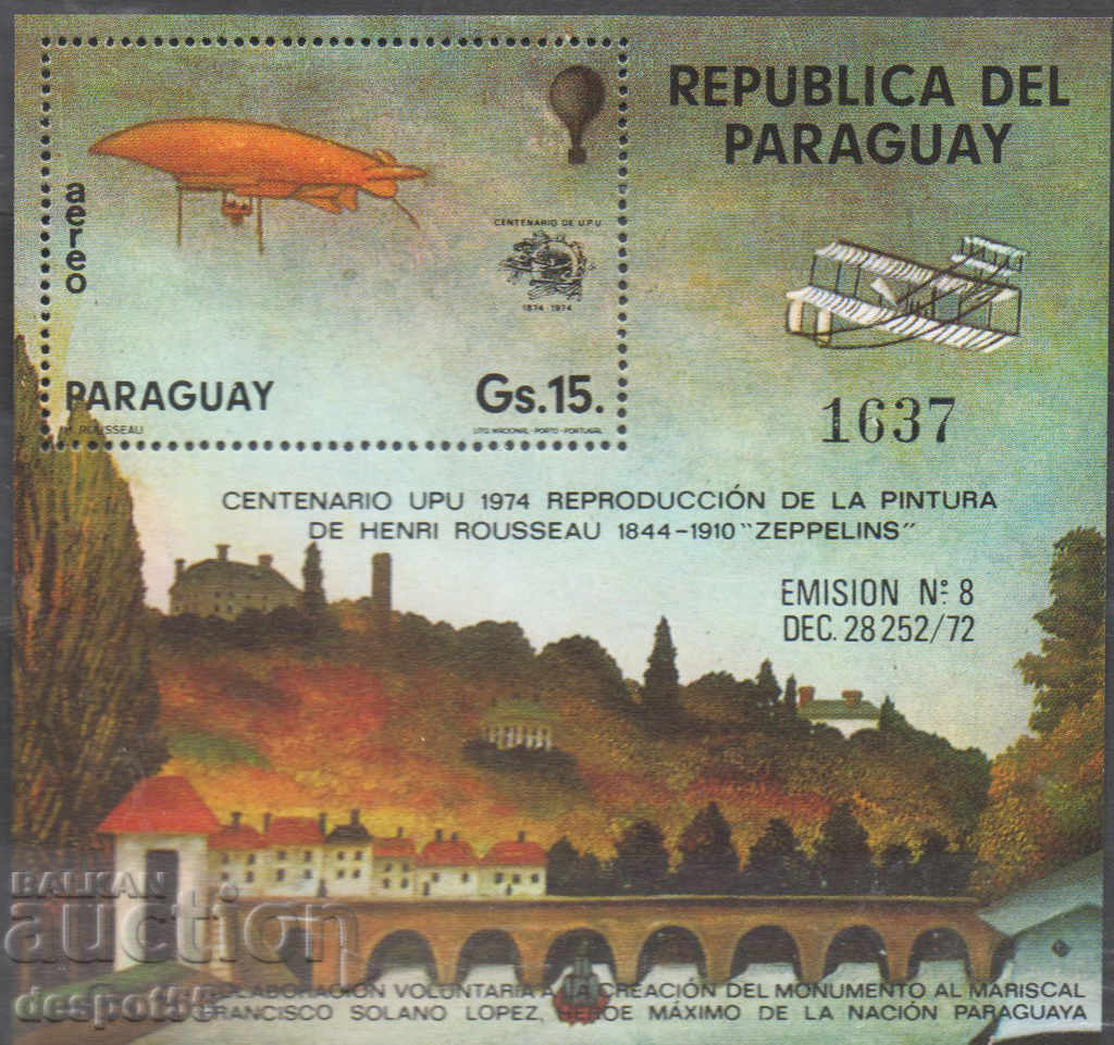 1974. Paraguay. 100 de ani de U.P.U. Bloc.