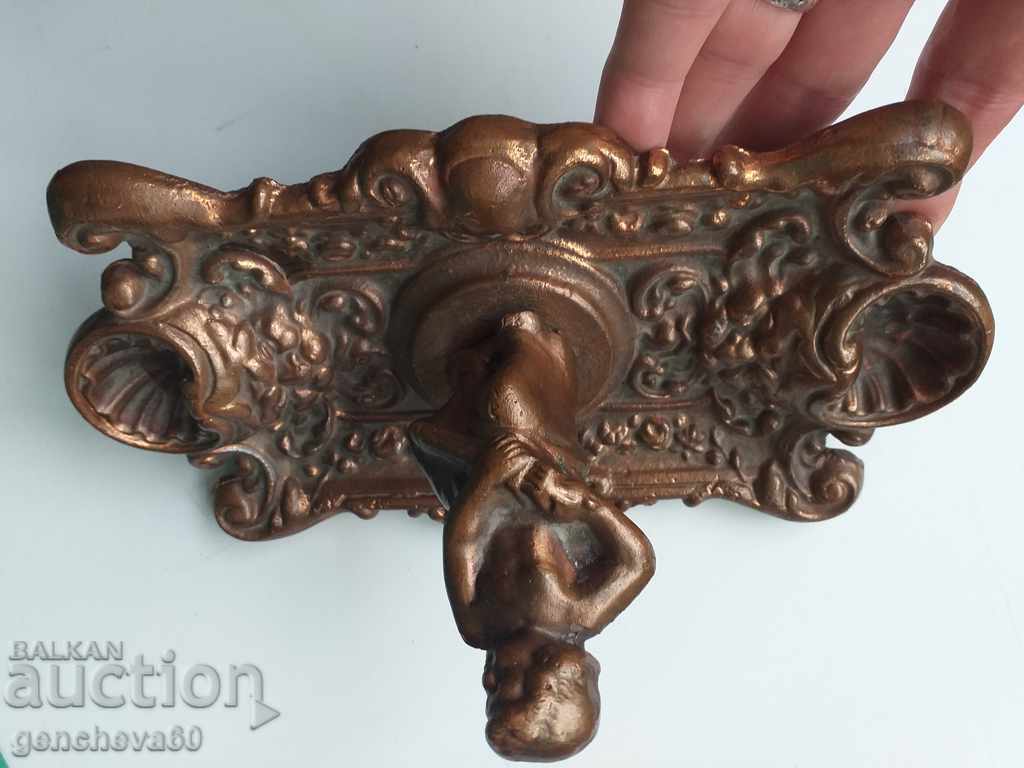 Delivery of Baroque Inkwell Brass, Copper with a Boy Figure Delivery of Baroque Inkwell Brass, Copper with a Boy Figure