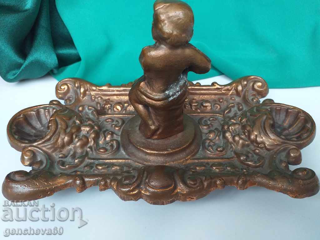 Baroque Inkwell Brass, Copper with a Boy Figure - 6 Baroque Inkwell Brass, Copper with a Boy Figure - 6