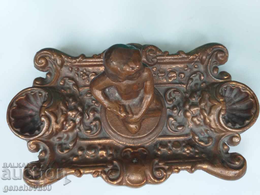 Baroque Inkwell Brass, Copper with a Boy Figure - 7 Baroque Inkwell Brass, Copper with a Boy Figure - 7