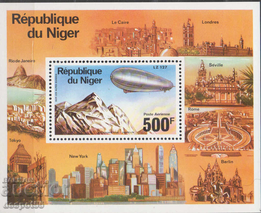 1976. Niger. The airship Count Zeppelin. Block.