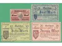 (¯`'•.¸ГЕРМАНИЯ (Elberfeld) 1+5+10+20 марки 1918  UNC¸.•'´¯)