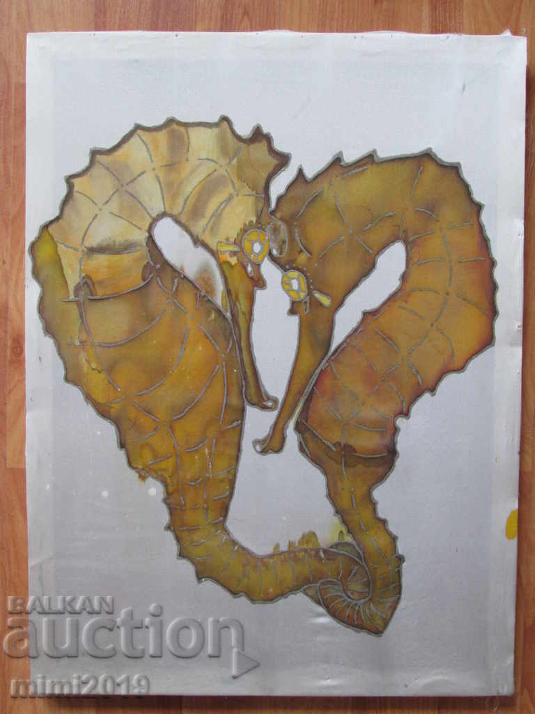Picture on silk, seahorse