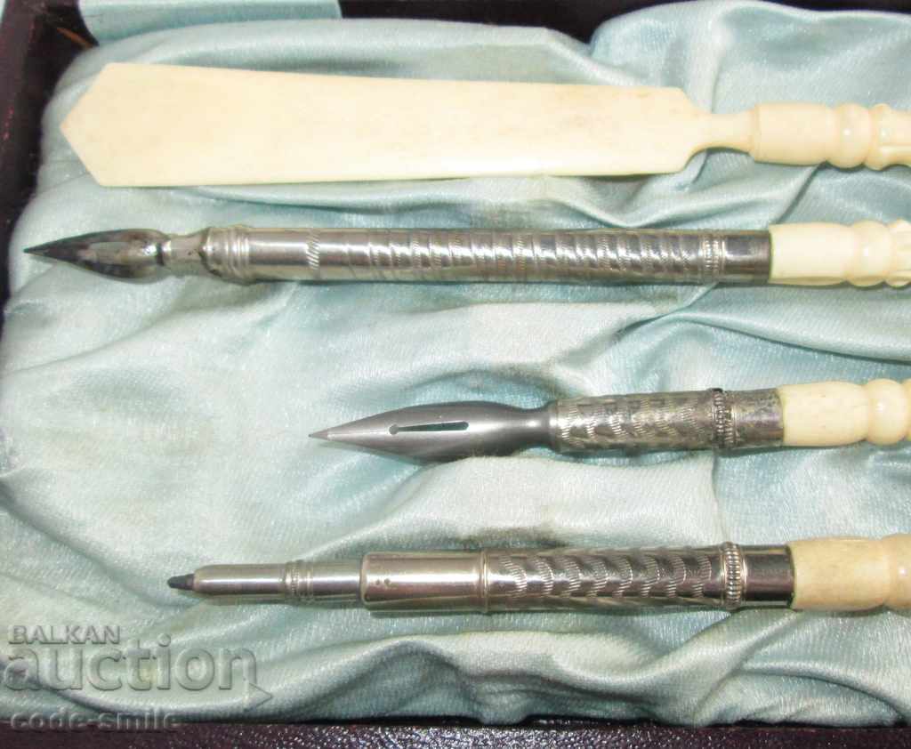 Old desk set writing pen pencil bone 19th century - 5 Old desk set writing pen pencil bone 19th century - 5