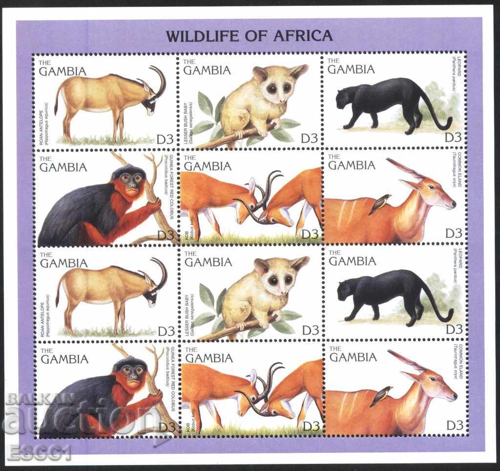 Καθαρά σημάδια σε ένα μικρό φύλλο Fauna Wildlife 1996 από τη Γκάμπια