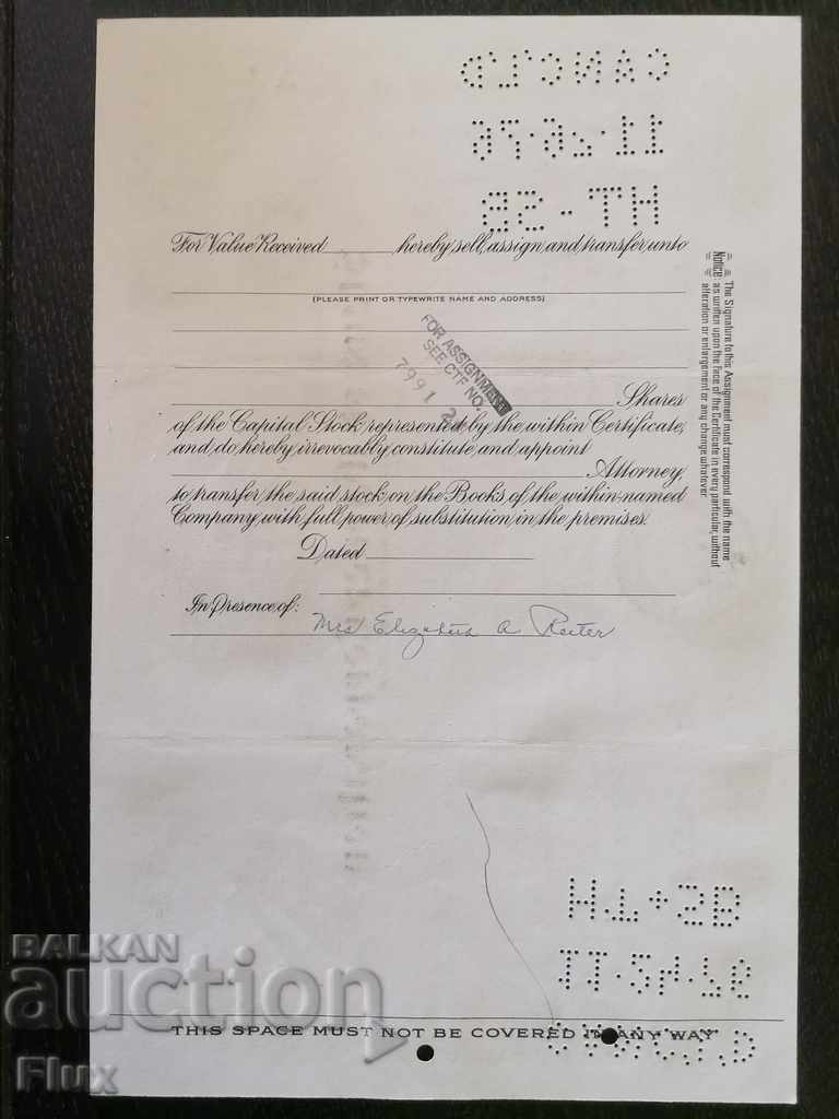 Share certificate Stewart-Warner Corporation 1958 - 5 Share certificate Stewart-Warner Corporation 1958 - 5