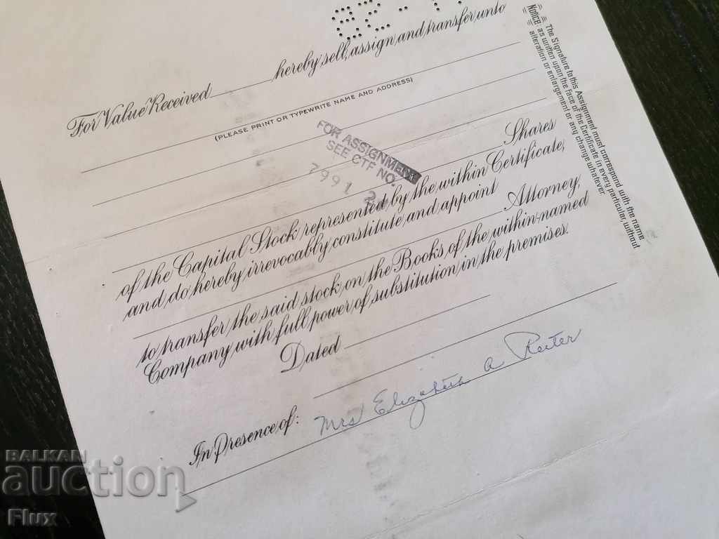 Share certificate Stewart-Warner Corporation 1958 - 6 Share certificate Stewart-Warner Corporation 1958 - 6