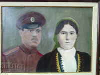 Old painting, "Soldier with a maiden", tempera, 29.5 x 40 cm