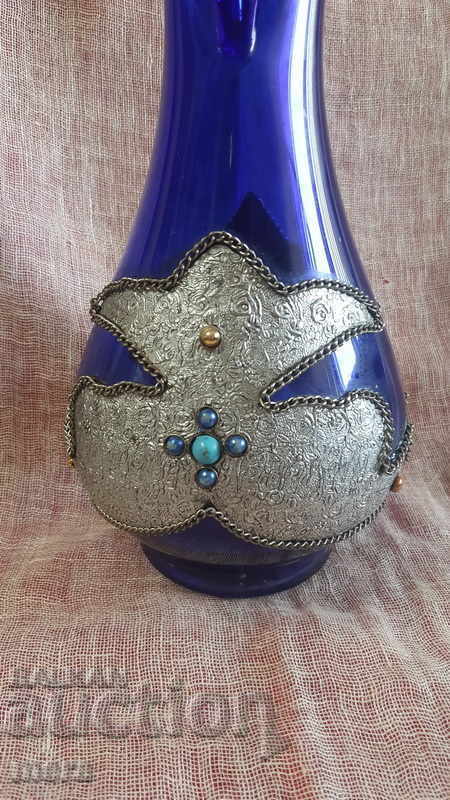 Antique vase made of colored glass and metal fittings with price 35.00 BGN | € 17.90