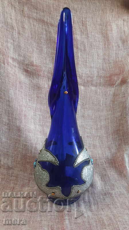 Auction  Antique vase made of colored glass and metal fittings
