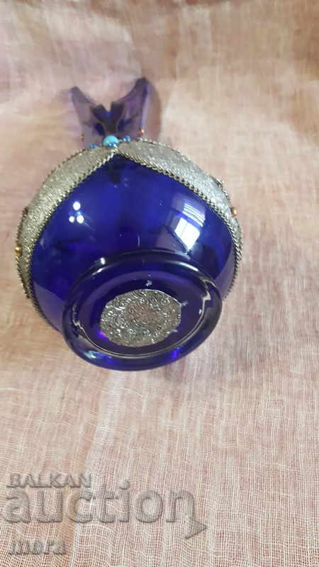Antique vase made of colored glass and metal fittings - 6