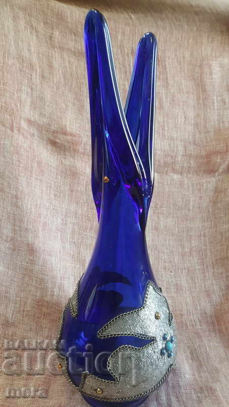 Antique vase made of colored glass and metal fittings - 7