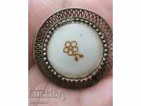 Antique Silver Brooch with Filigree and Porcelain Finift