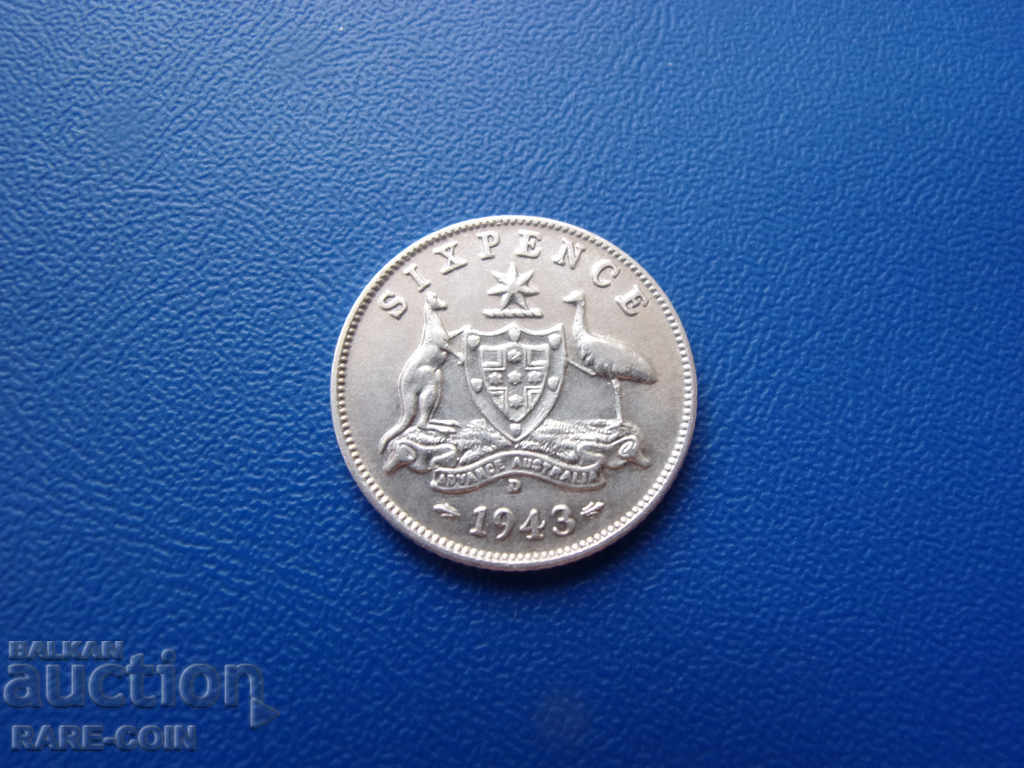 VIII (61) Australia 6 Pennies 1943 D UNC