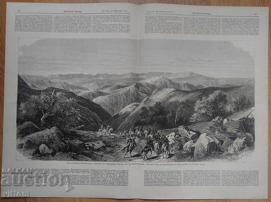 Old engraving Russian-Turkish war Circassians cross the Balkans